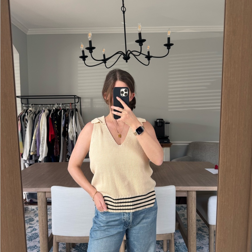 Evereve Cream Tank Top with Black Accents